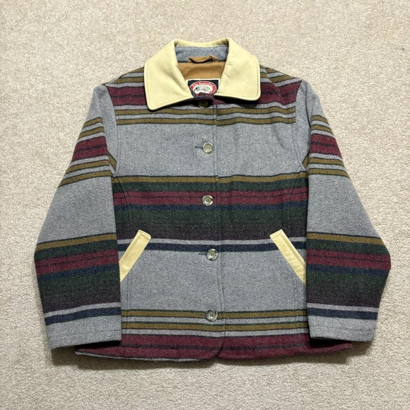 Vtg Australian Outback Jacket Womens Petite Small Gray Wool Stripe Tweed Western